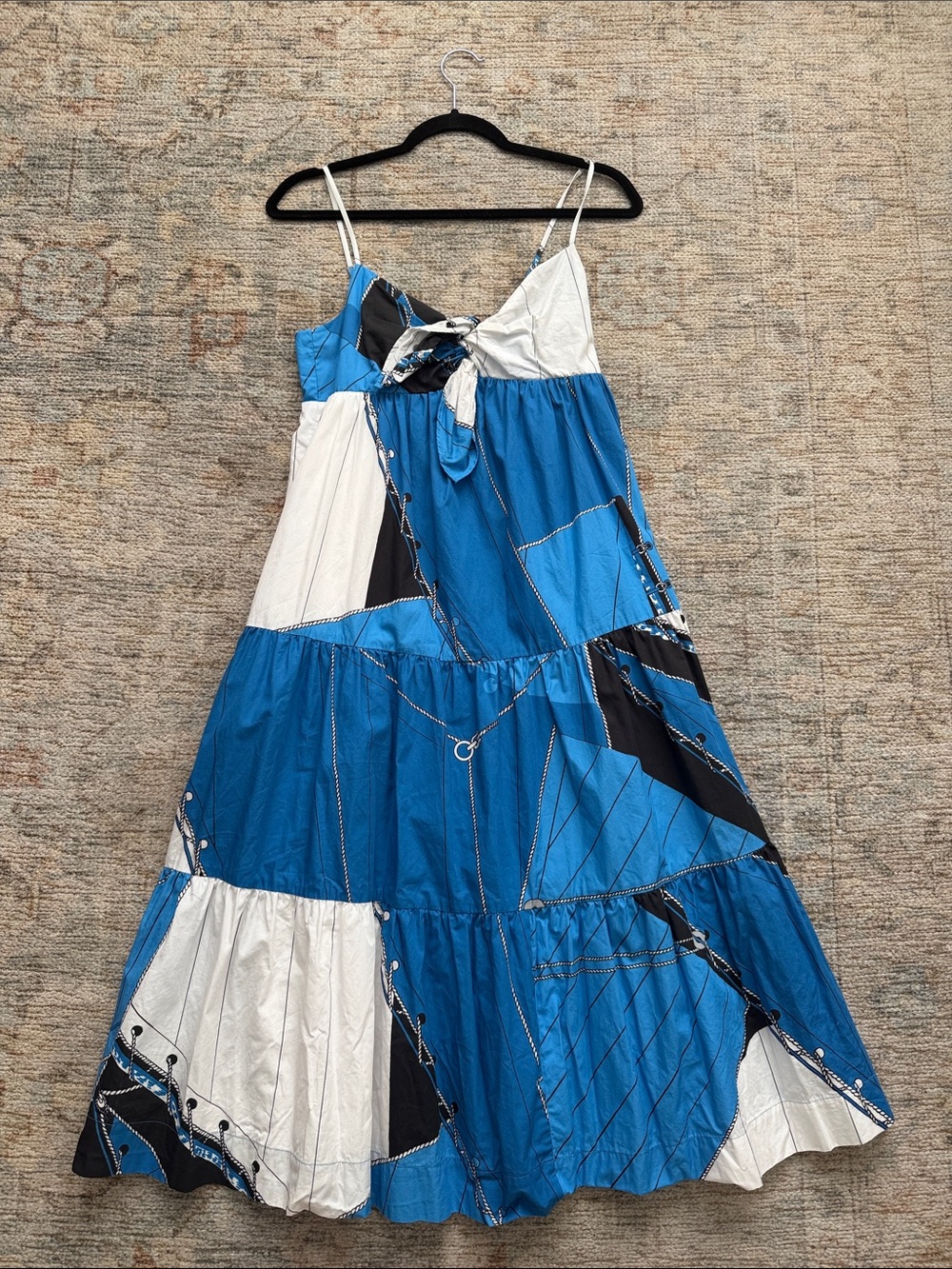 J. Crew Blue and White Sails sailboat nautical Spaghetti-Strap Maxi Dress